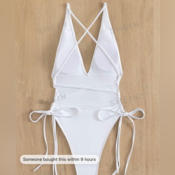 WHITE STRAPPY ONE PIECE BATHING SUIT WITH OPEN BACK + PADDED - NWT - Picture 4 of 6